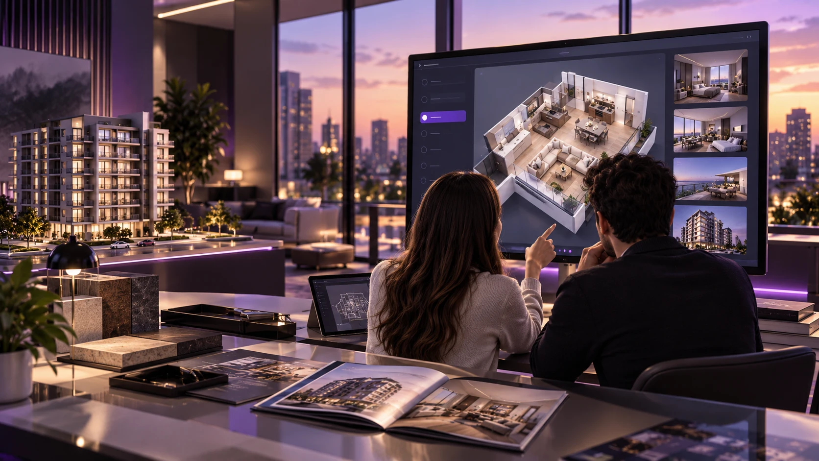 Compradores explorando un departamento en un showroom virtual