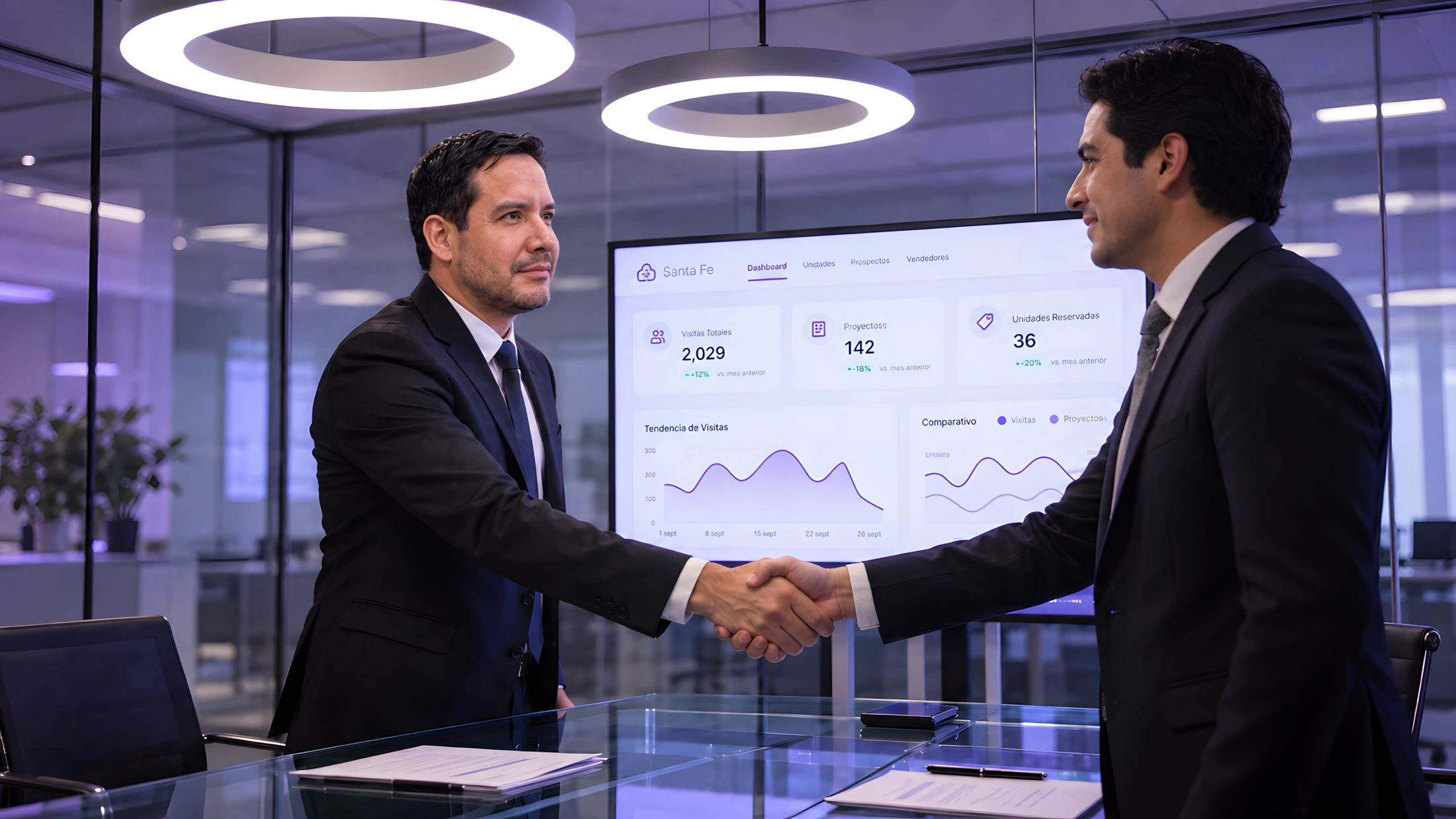Pierre reunido con un empresario junto al dashboard de Rvisioon